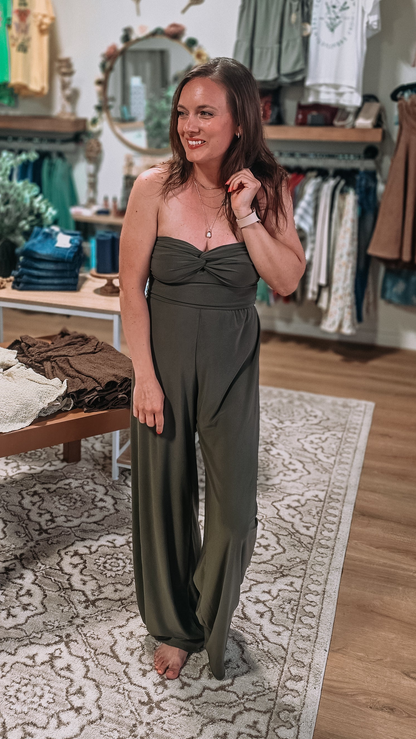 Olive Green Strapless Jumpsuit