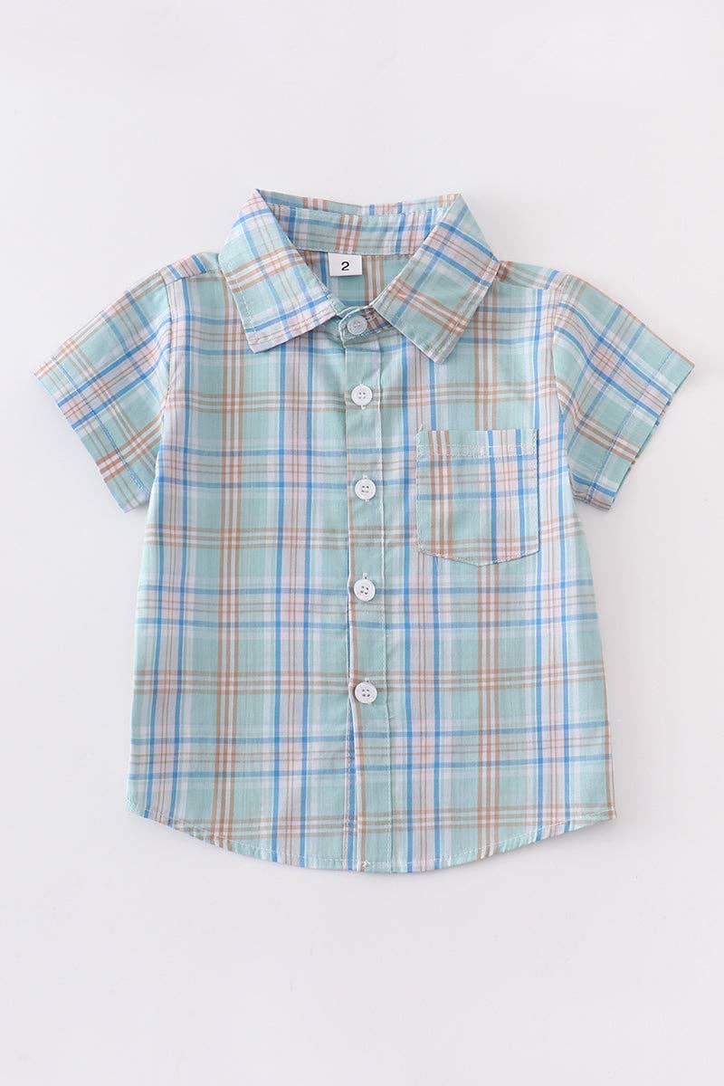 Kids - Turquoise Plaid Button Down Shirt