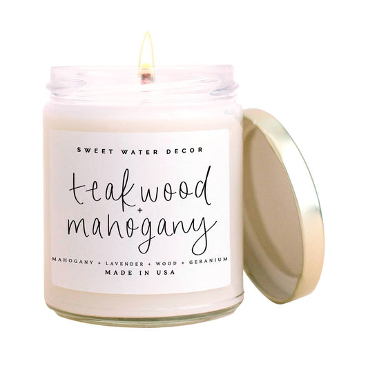 Teakwood and Mahogany Soy Candle - Clear Jar - 9 oz