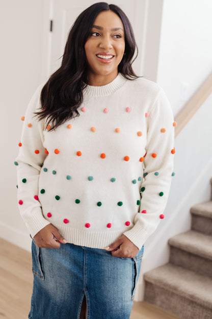 Candy Buttons Pom Detail Sweater