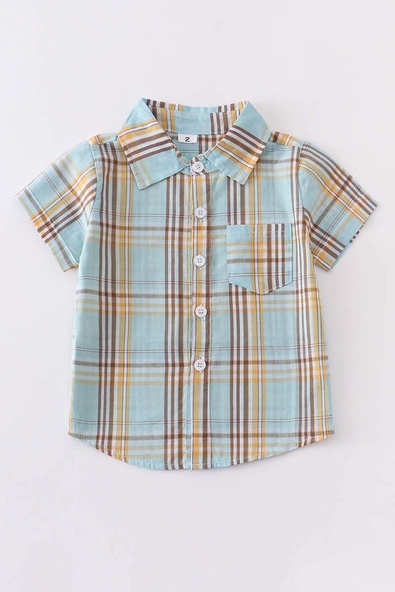 Kids - Mint Plaid Button Down Shirt