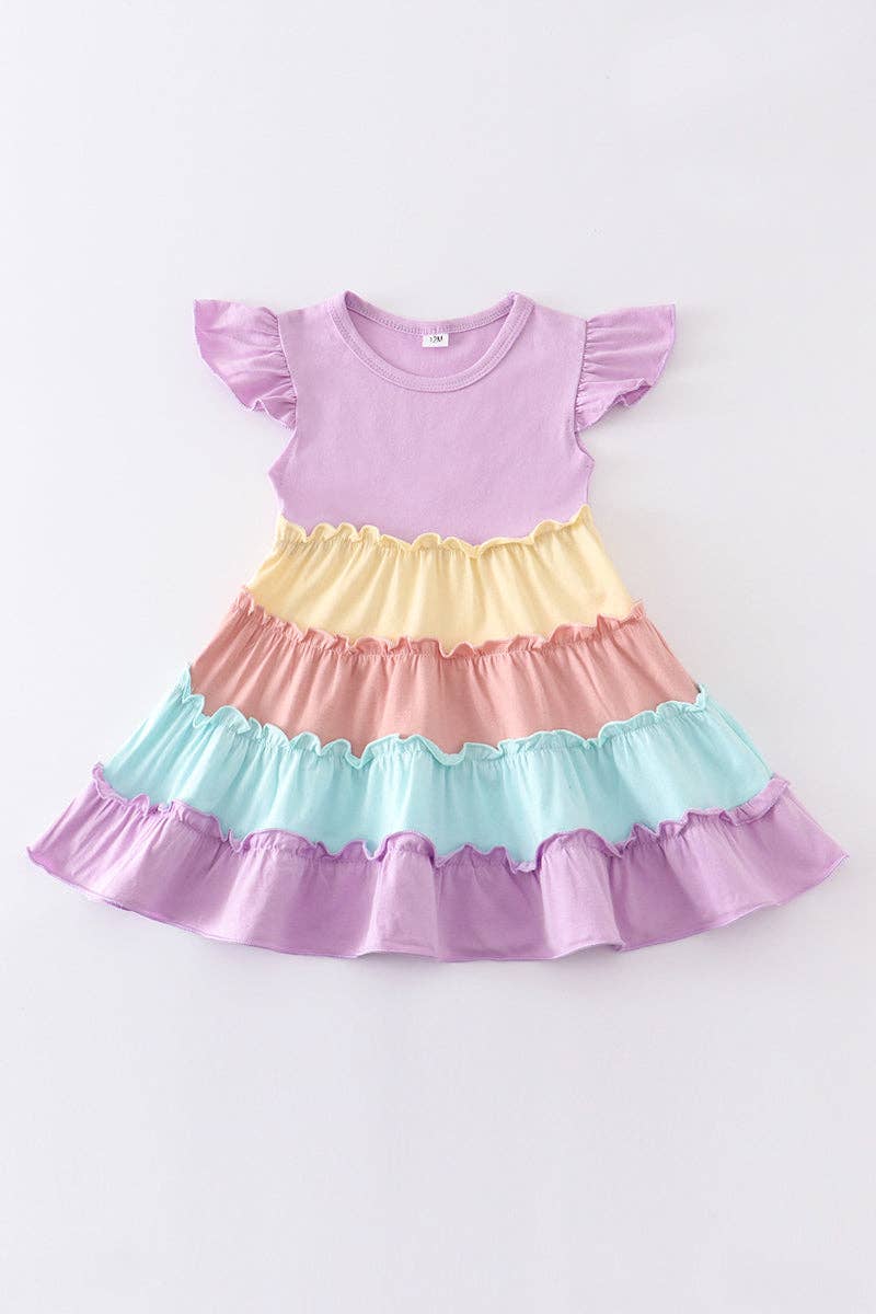 Kids - Lavender Rainbow Ruffle Tiered Dress