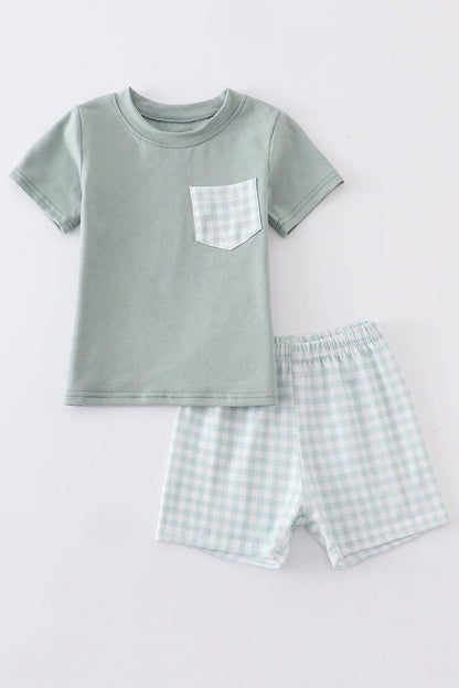 Kids - Green Plaid Boy Shorts Set