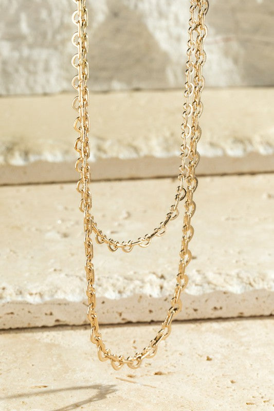 Brass Heart Layered Chain Necklace
