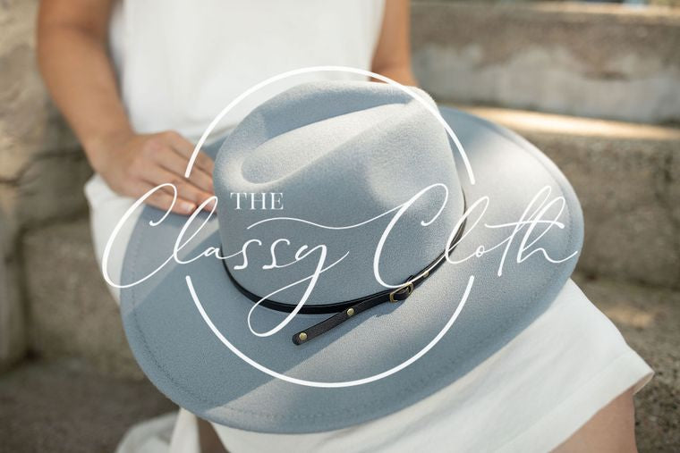 Wide Brim Hat w/ Belt - Grey RTS by The Classy Cloth WS
