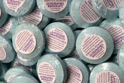 Group of Lavender Grapefruit shower steamers in a pile